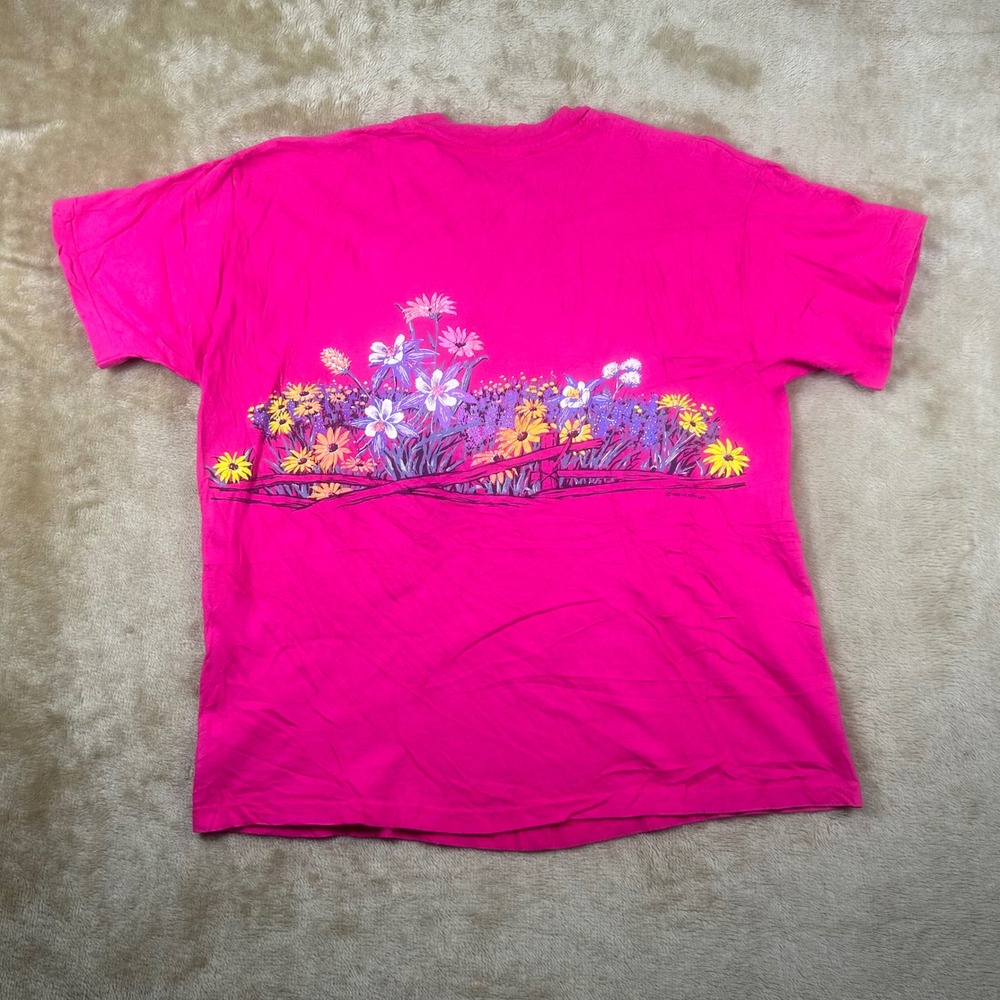 Vintage 1990 Jackson Hole WY Wildflower Graphic Tee Single Stitch Hot Pink Large - Picture 7 of 10
